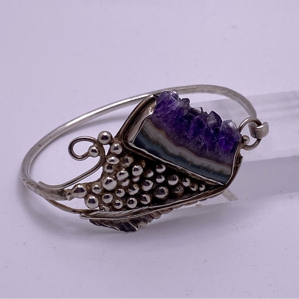 Sterling Silver & Purple Amethyst Bangle 6.5”-7” wrist